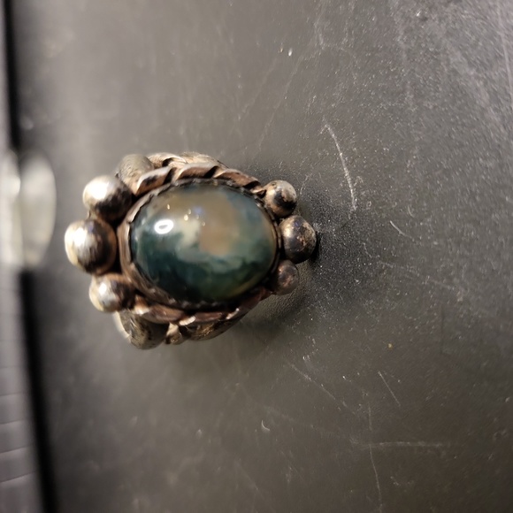 Sterling Silver Moss Agate Hand Crafted Rustic Ring signed ELF Craft Si… - Picture 13 of 13
